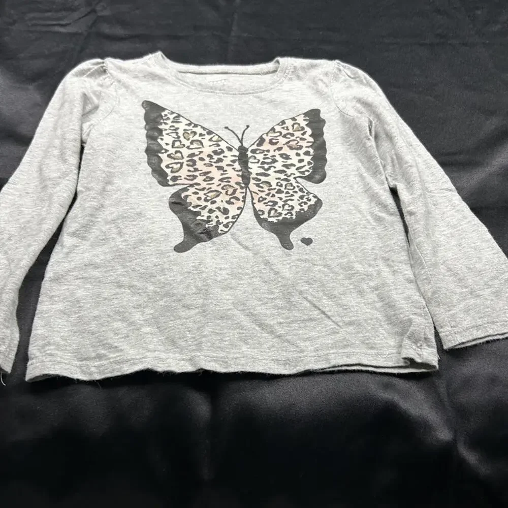Old Navy Girls 4T‎ Gray Cheetah Print Butterfly Long Sleeve Shirt